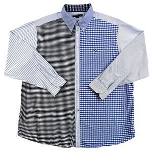 Cremieux Classics Men's Shirt XXL Blue Check Plaid Patchwork 38 Crest